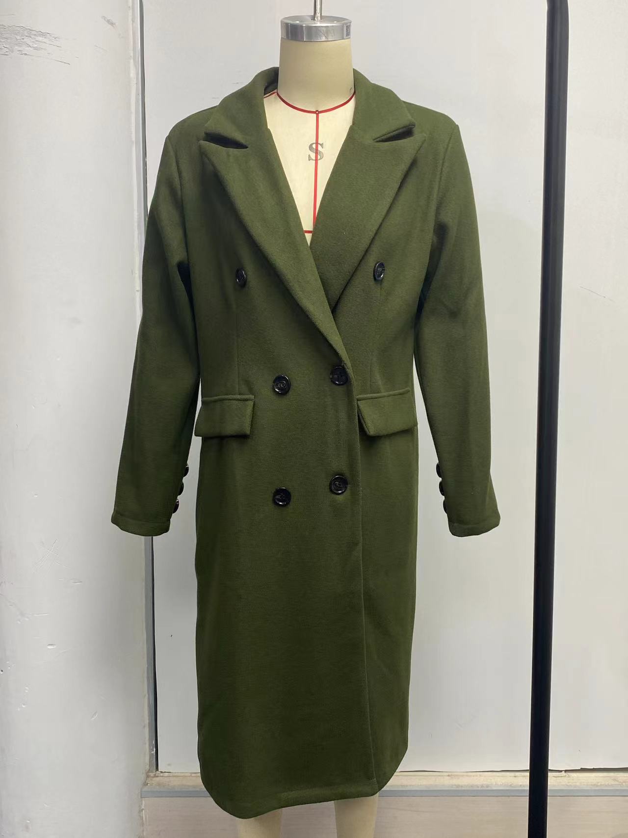 Long Sleeve Lapel Coat Winter Fashion Solid Double Breasted Slim Long Jacket Womens Clothing