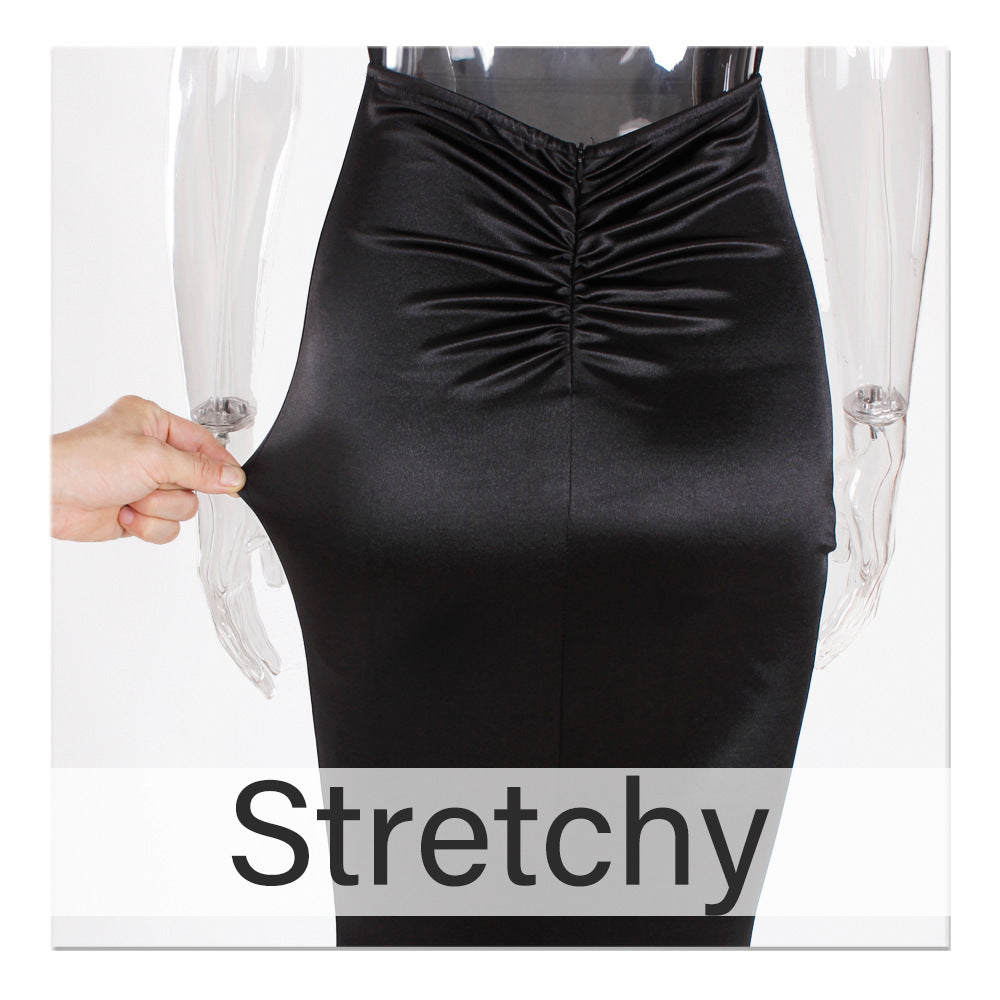 Suspender V-neck And Tail Tail Large Swing Dance Party Dress Long Skirt