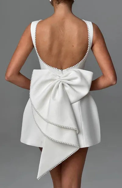 Fashion Big-Bowed Pearls Backless Dress Summer Slim Sleeveless A-line Dresses For Party Evening Women's Clothing