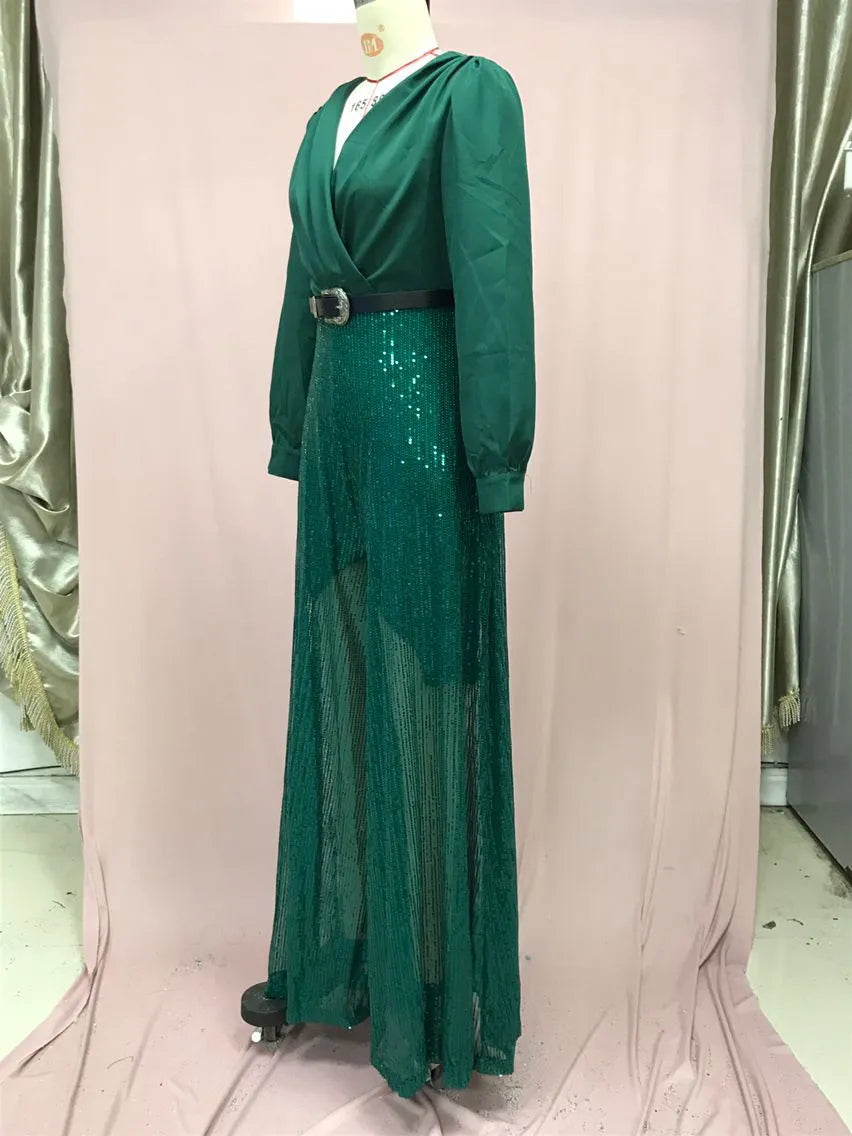 V-neck Elegant Waist Slimming Sequined Ladies