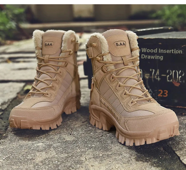 Combat Boots Winter Fleece-lined Warm Snow Boots Men