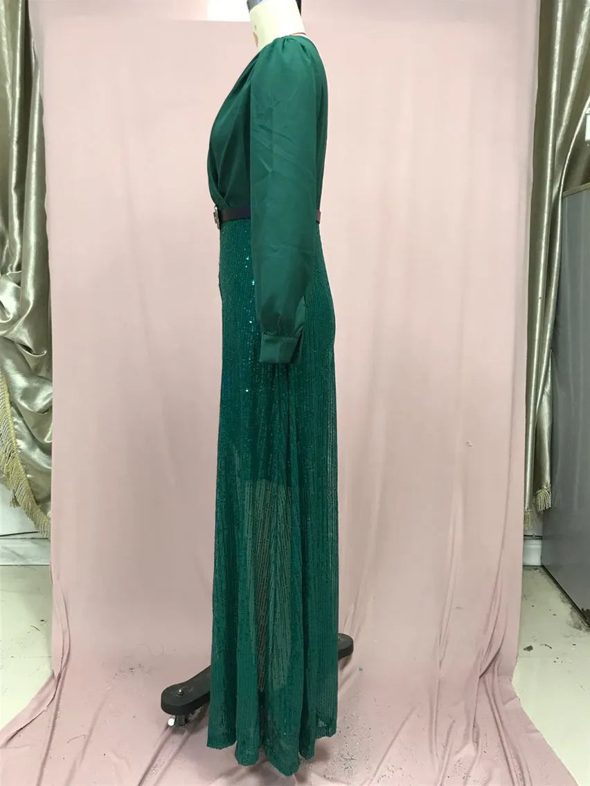 V-neck Elegant Waist Slimming Sequined Ladies