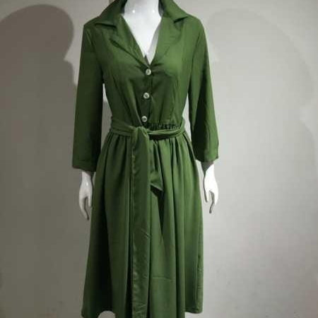 Women's Polyester Belted Half Sleeve Cardigan Dress