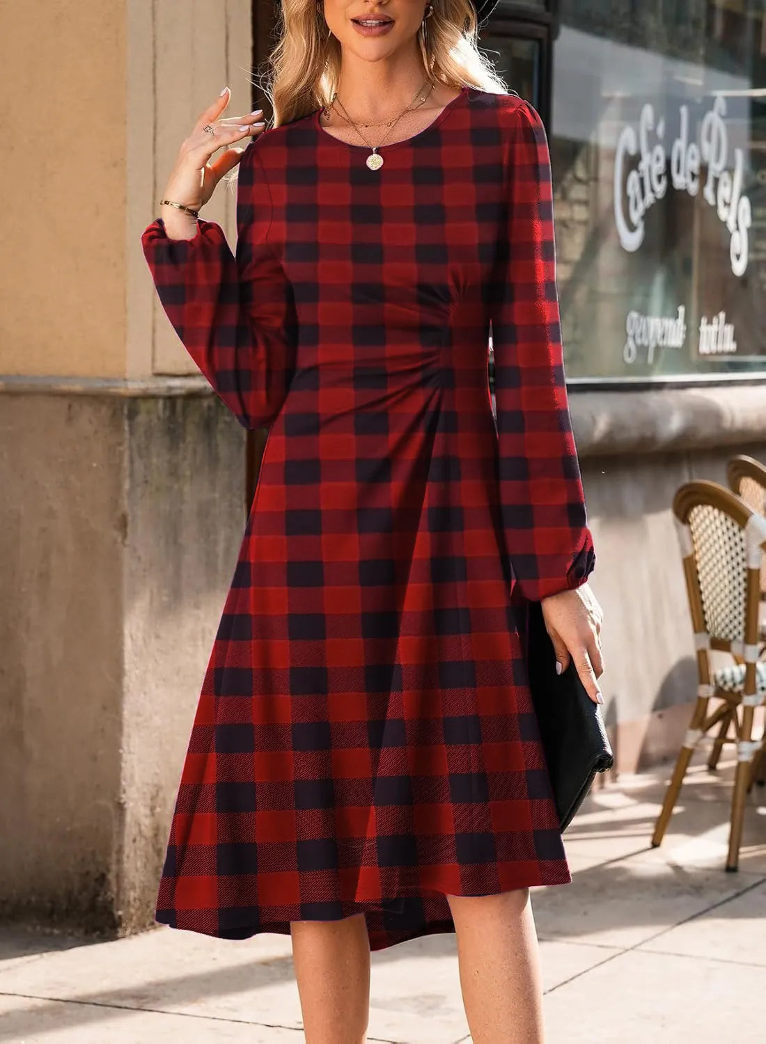 European And American Round Neck Pullover Fashion Long Sleeve Slim Fit Slit Dress
