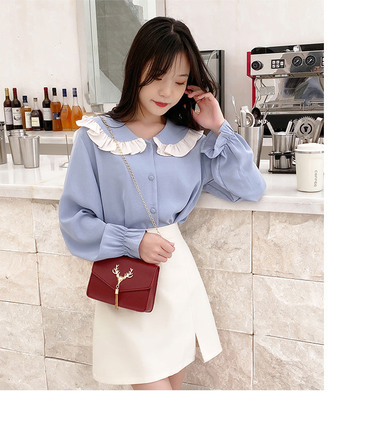 Tassel Deer Head Contrast Color Chain Small Square Leisure Phone Bag
