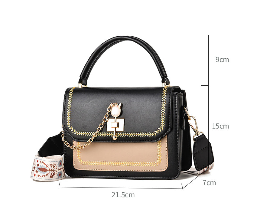 Wide Shoulder Strap Embroidery Thread Contrast Color Large Capacity Shoulder Bag