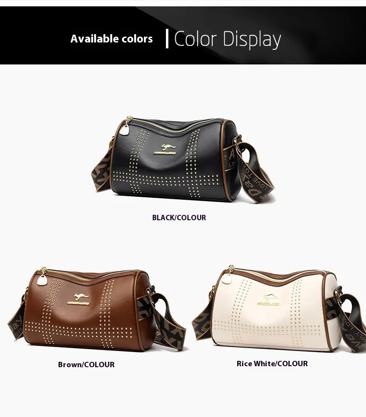 Color Contrast Patchwork Rivet Crossbody Soft Leather Shoulder Bag
