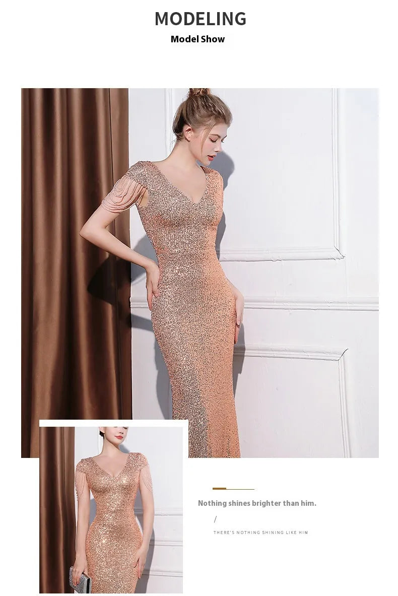 Sequined Slim Fit Slimming Long Dress Women