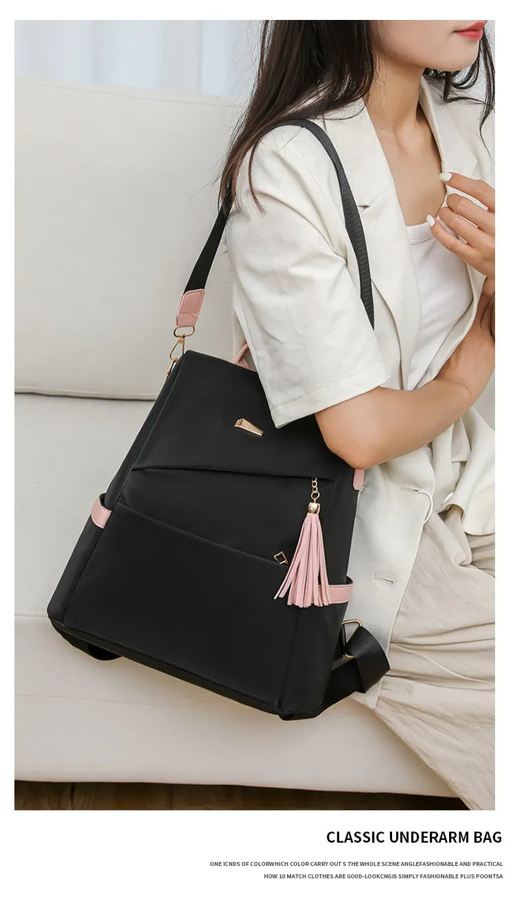 Oxford Cloth Stitching Women'S Backpack Anti-Theft Back Zipper Girls Schoolbag Casual Travel Double Shoulder Backpack