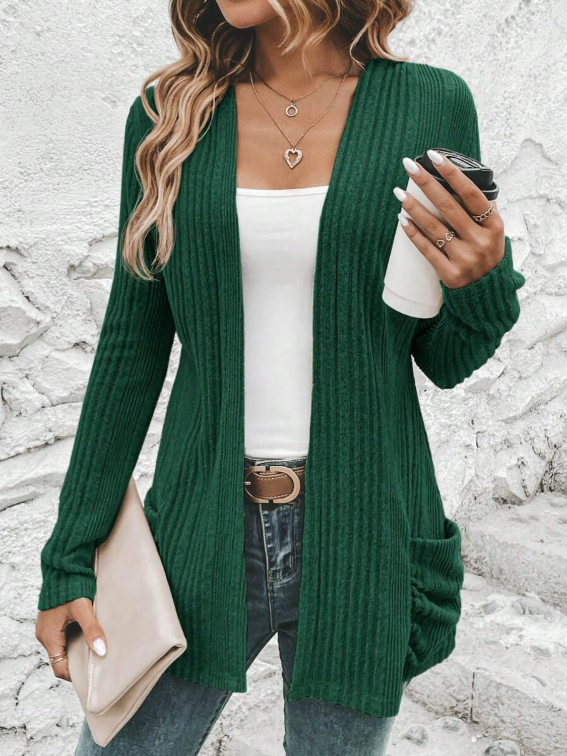 Open Front Long Sleeve Cardigan with Pockets