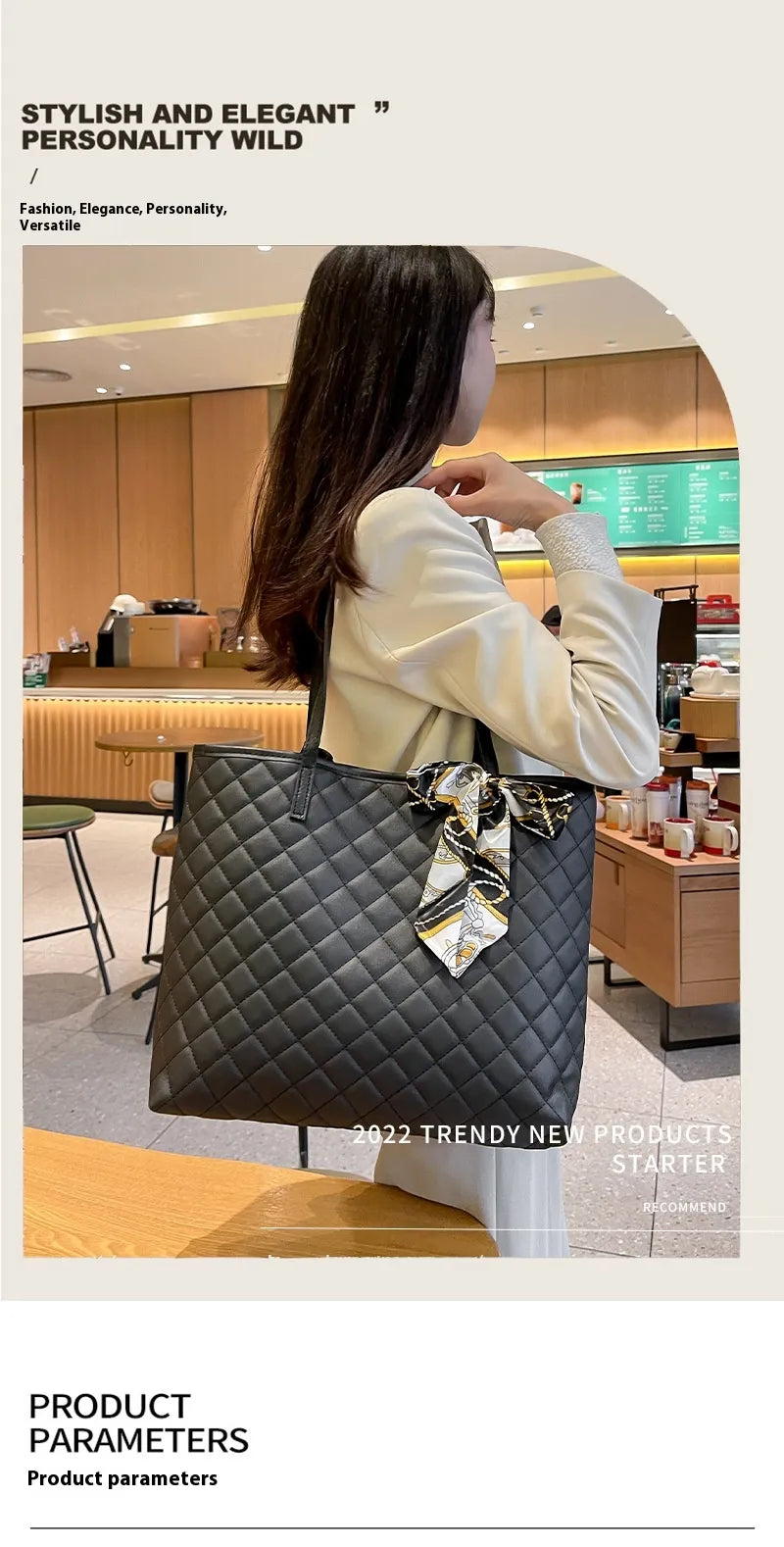 Tote Bag Large Capacity Women's Diamond Plaid Portable
