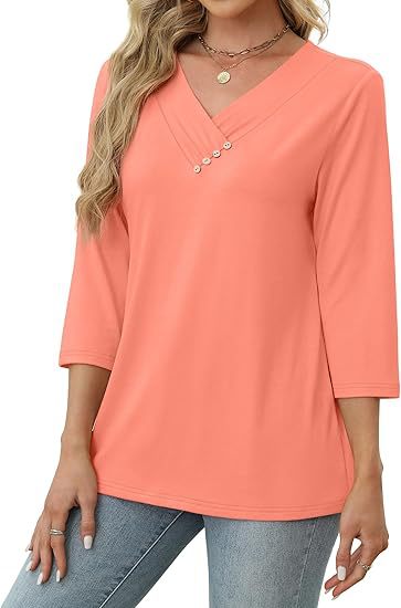 European And American New Autumn Women's Clothing Button V-neck Fashion Casual Sleeve T-shirt