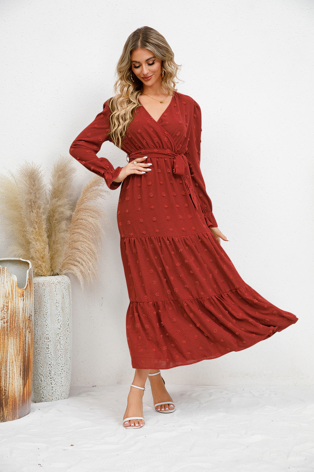 Solid Color Wide Hem Casual Dress Women's Clothing