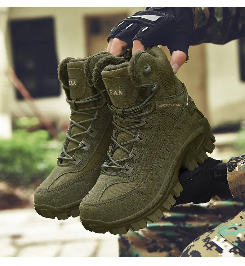 Combat Boots Winter Fleece-lined Warm Snow Boots Men
