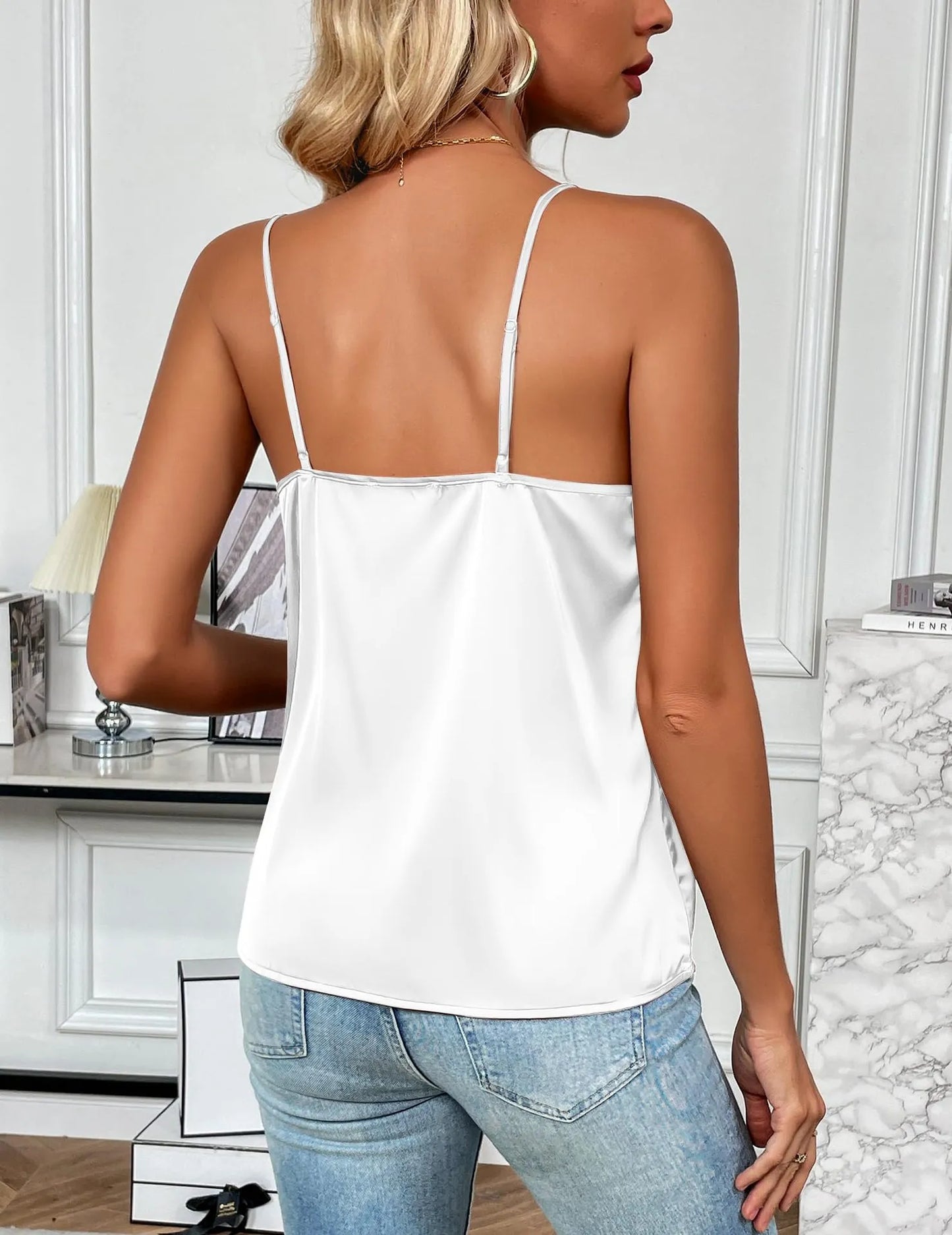 New Women's Silk Adjustable Spaghetti Strap Tank Top Loose