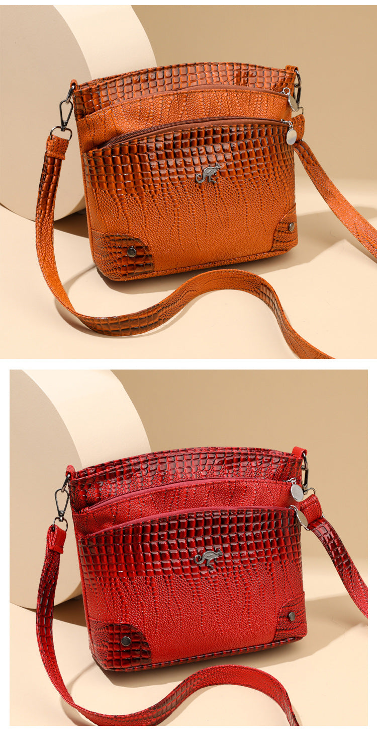 Crocodile Pattern Shoulder Bag Casual Multi-layer Vintage Crossbody Women's Bag