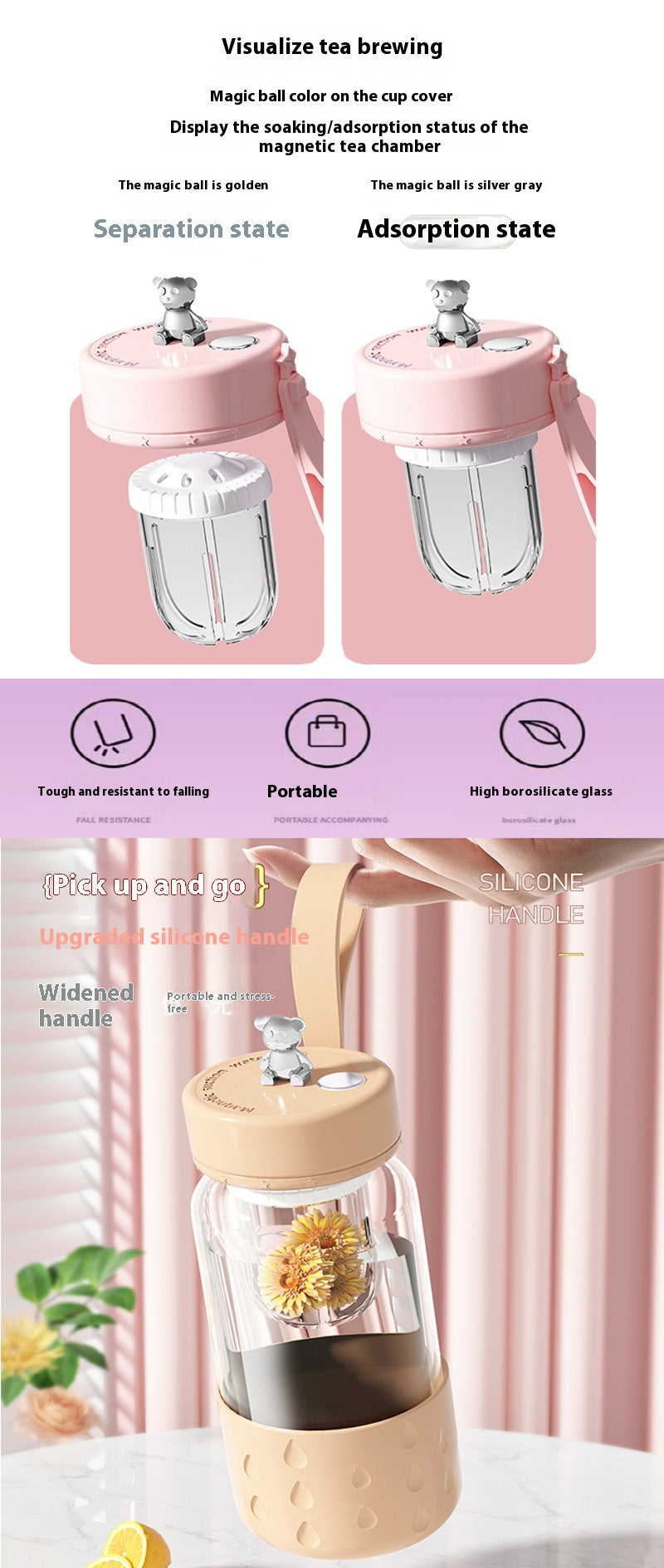 Tea Water Separation Magnetic Glass Water Cup Sealed Without Leakage Glass Tea Water Cup Infuser Tumbler Drinkware Water Bottle With Tea Filter