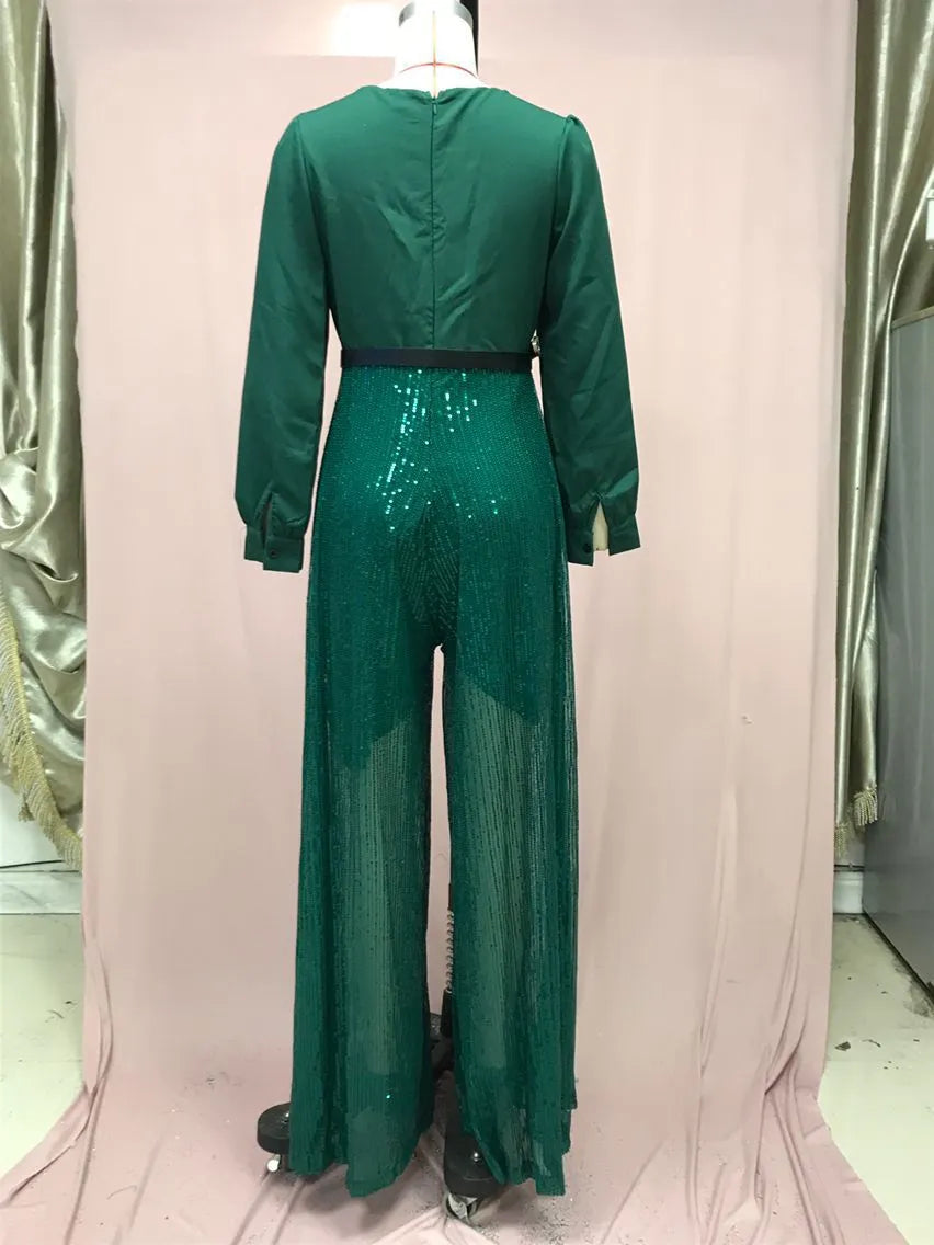 V-neck Elegant Waist Slimming Sequined Ladies