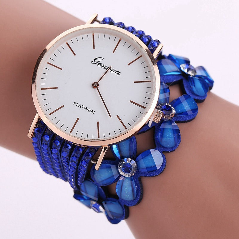 Fashion Geneva Flowers Watches Women Dress Elegant Quartz Bracelet Ladies Watch Crystal Diamond Wrist Watch Gift