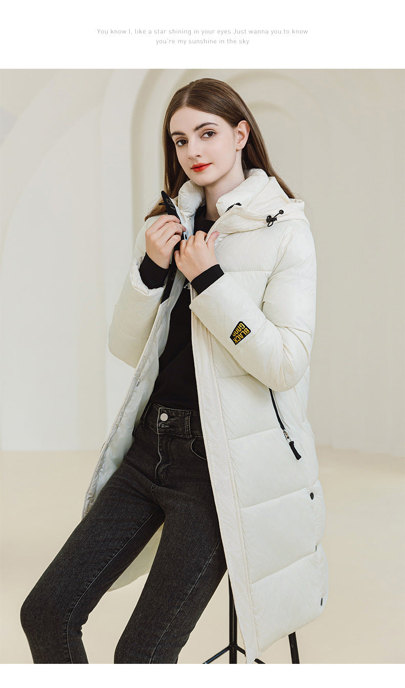 Winter Warm Hooded Coat With Pockets Fashion Simple Long Cotton Jacket Solid Color Outwear Women's Clothing