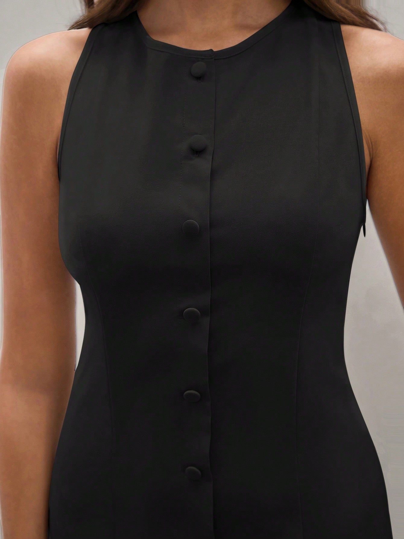 Women's Solid Color Temperament Breasted Sleeveless Dress
