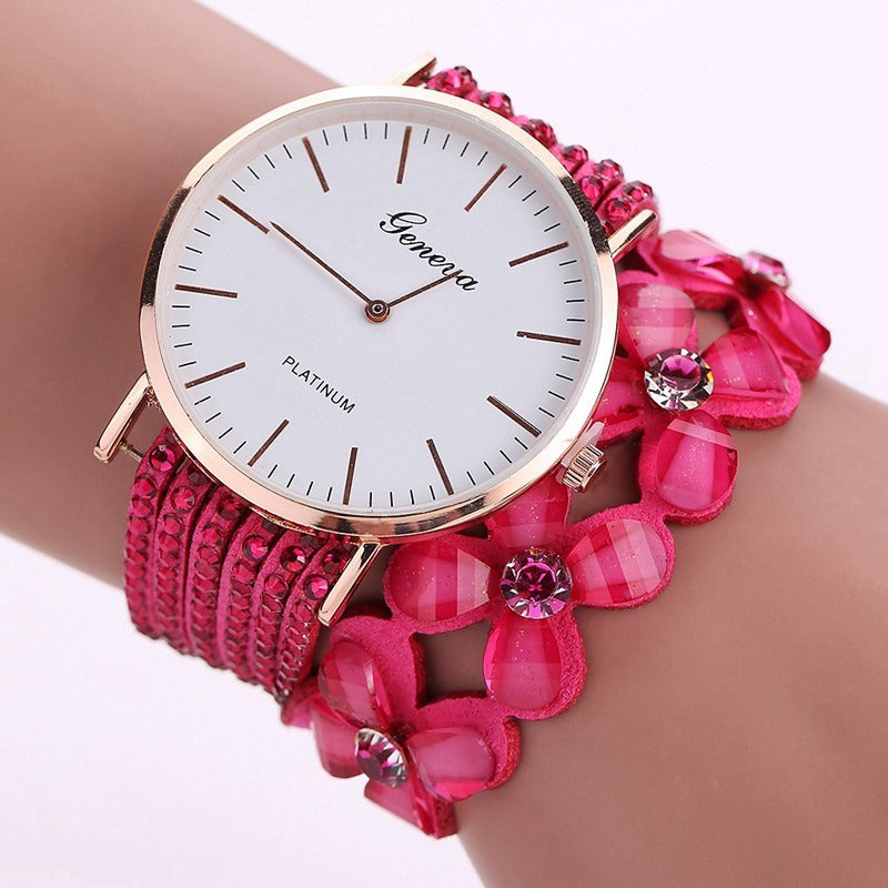 Fashion Geneva Flowers Watches Women Dress Elegant Quartz Bracelet Ladies Watch Crystal Diamond Wrist Watch Gift