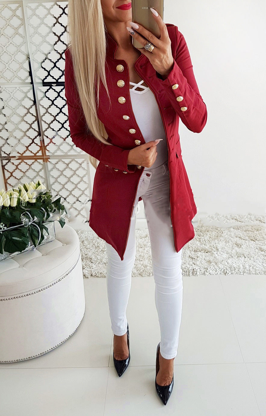Women's Long-sleeved Breasted Slim Fit Small Business Suit Coat