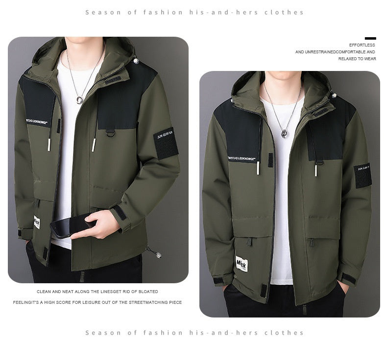 Men's Windproof Jacket Outdoor Loose Hooded Waterproof Jacket