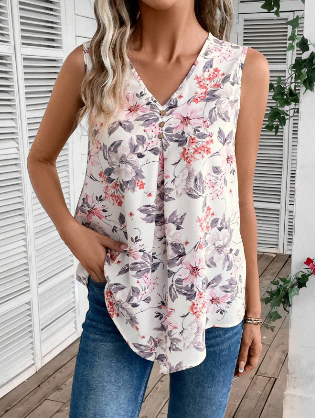 2PCS Women's V-Neck Casual Sleeveless Summer Top Vest Shirt