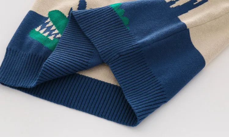 Abstract Cartoon Jacquard Double Layer Sweater For Boys