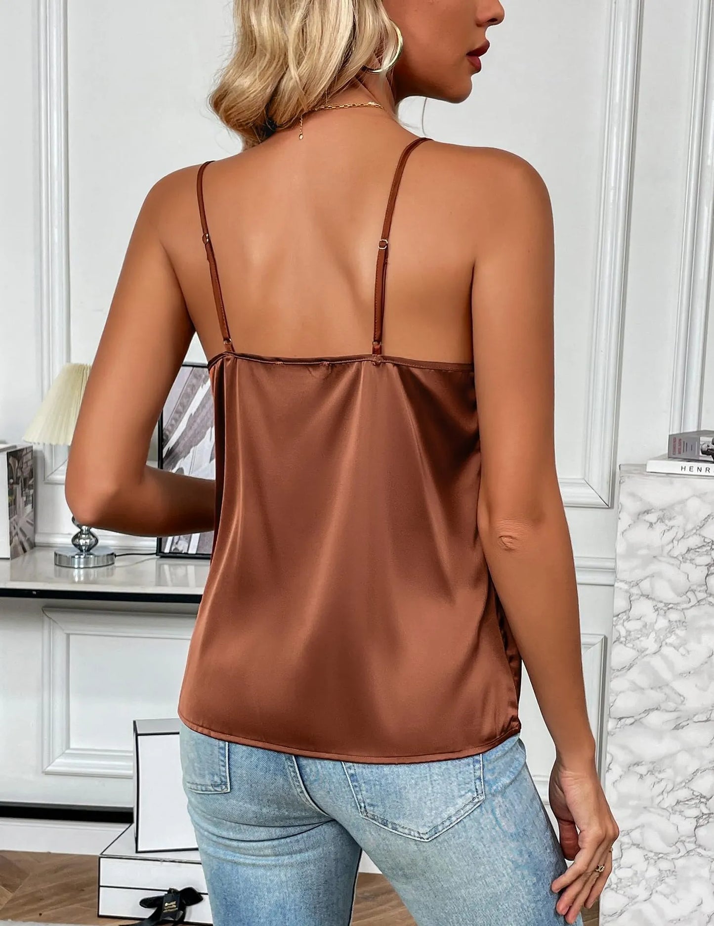 New Women's Silk Adjustable Spaghetti Strap Tank Top Loose