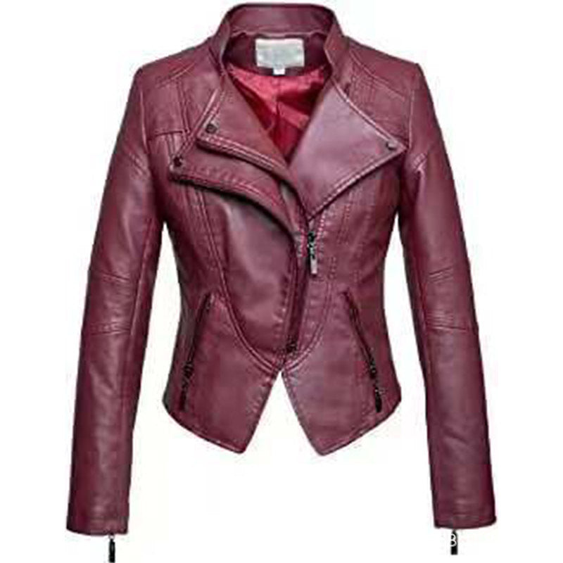 New Women's Leather Top Coat European And American Fashion Motorcycle Slim Fit Short Leather Jacket Zipper One Generation