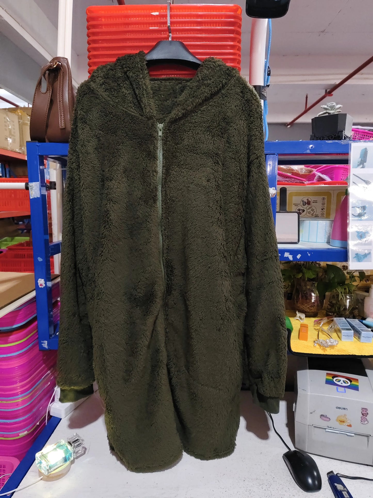 Loose Plush Women's Long Sleeve Hooded Zip Cardigan Coat