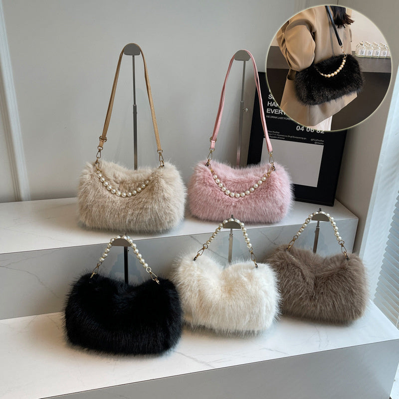 Autumn And Winter Fashion Pearl Chain Crossbody Shoulder Bag
