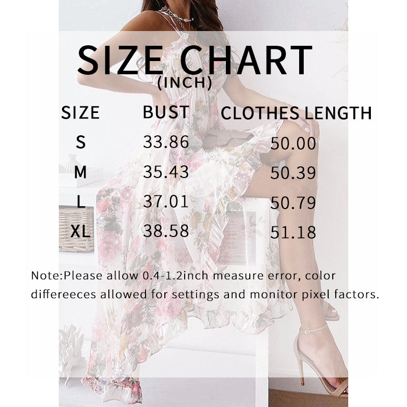Women's Spaghetti Strap V-Neck Floral Sundress Flowy Fairy Style Summer Dress-FREE USA SHIPPING