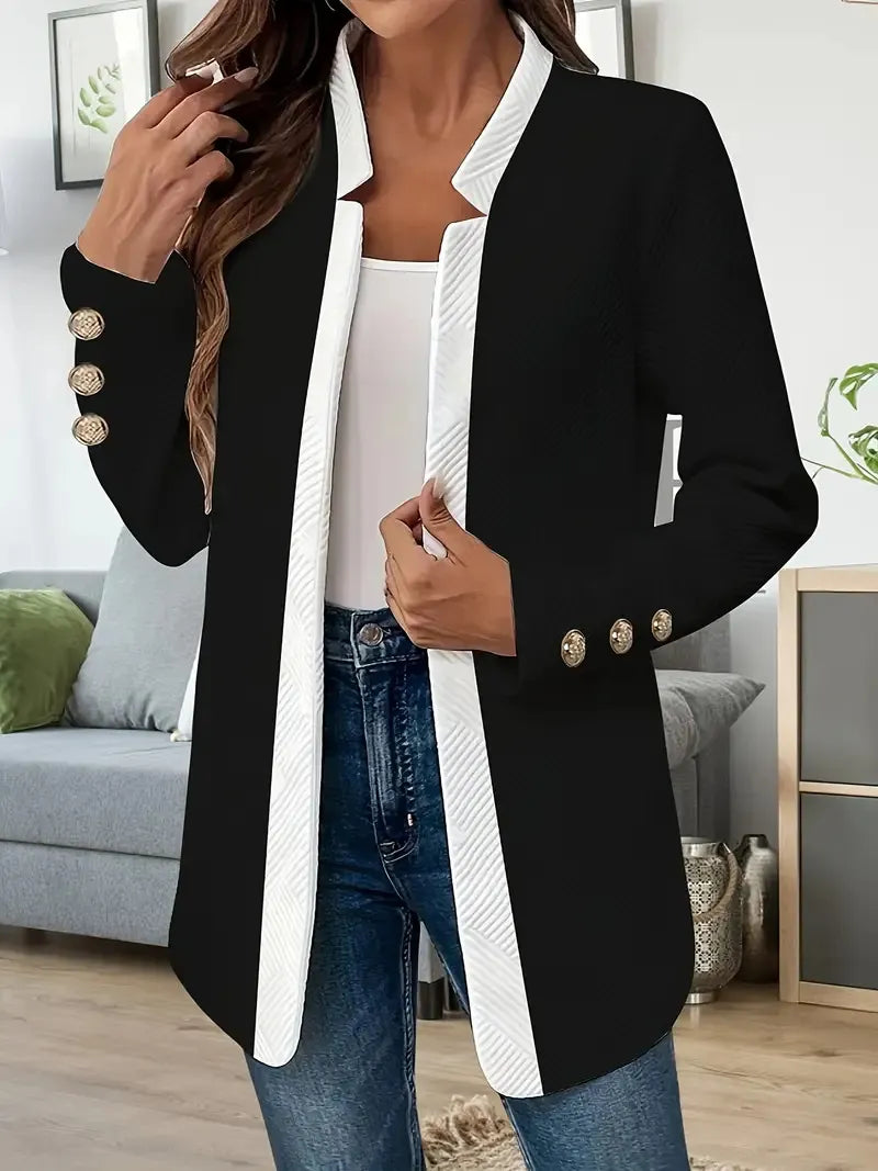 Fashionable Color-blocked Gold Cufflinks Jacket And Suit For Women