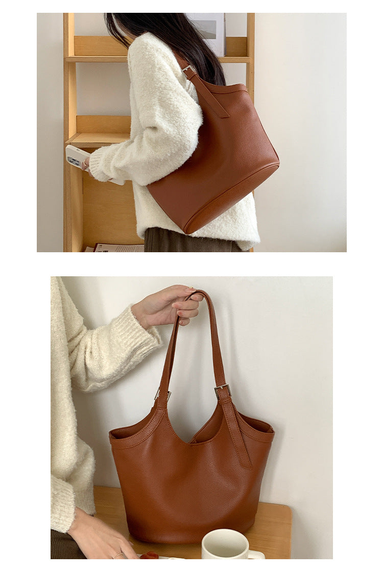 Idle Style Fashion Light Retro Pu Soft Leather Large Capacity Commuter Shoulder Bag