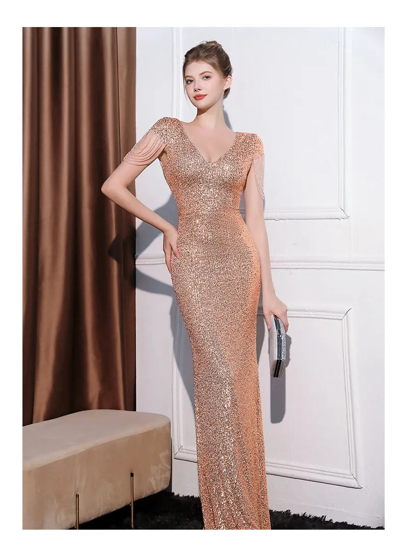 Sequined Slim Fit Slimming Long Dress Women