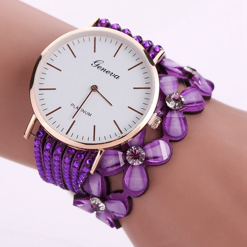 Fashion Geneva Flowers Watches Women Dress Elegant Quartz Bracelet Ladies Watch Crystal Diamond Wrist Watch Gift