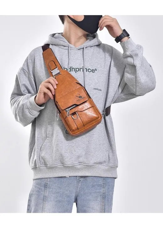 Premium PU Leather Vintage Chest Bag – Spacious Waterproof Crossbody with Multi-Compartment Design for Men-FREE USA SHIPPING