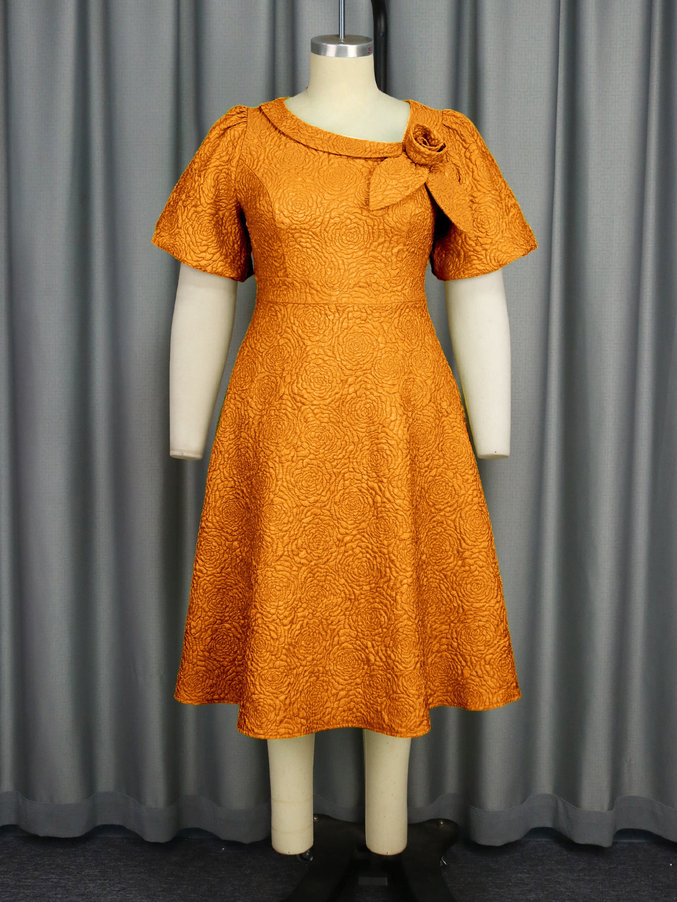 A- Line New Jacquard Fabric Flower Dress