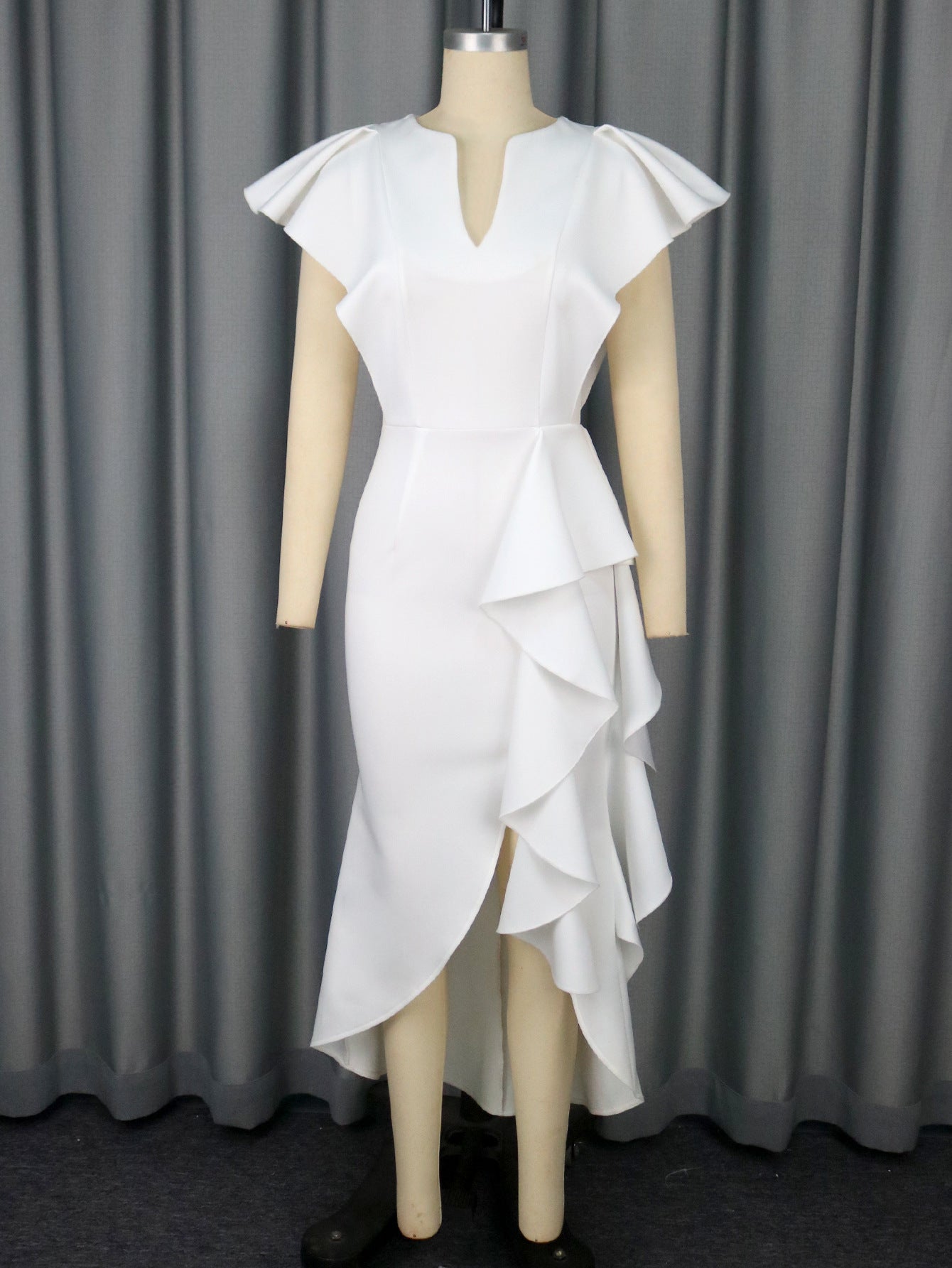 High Waist Irregular Elegant V-neck Flounce Dress