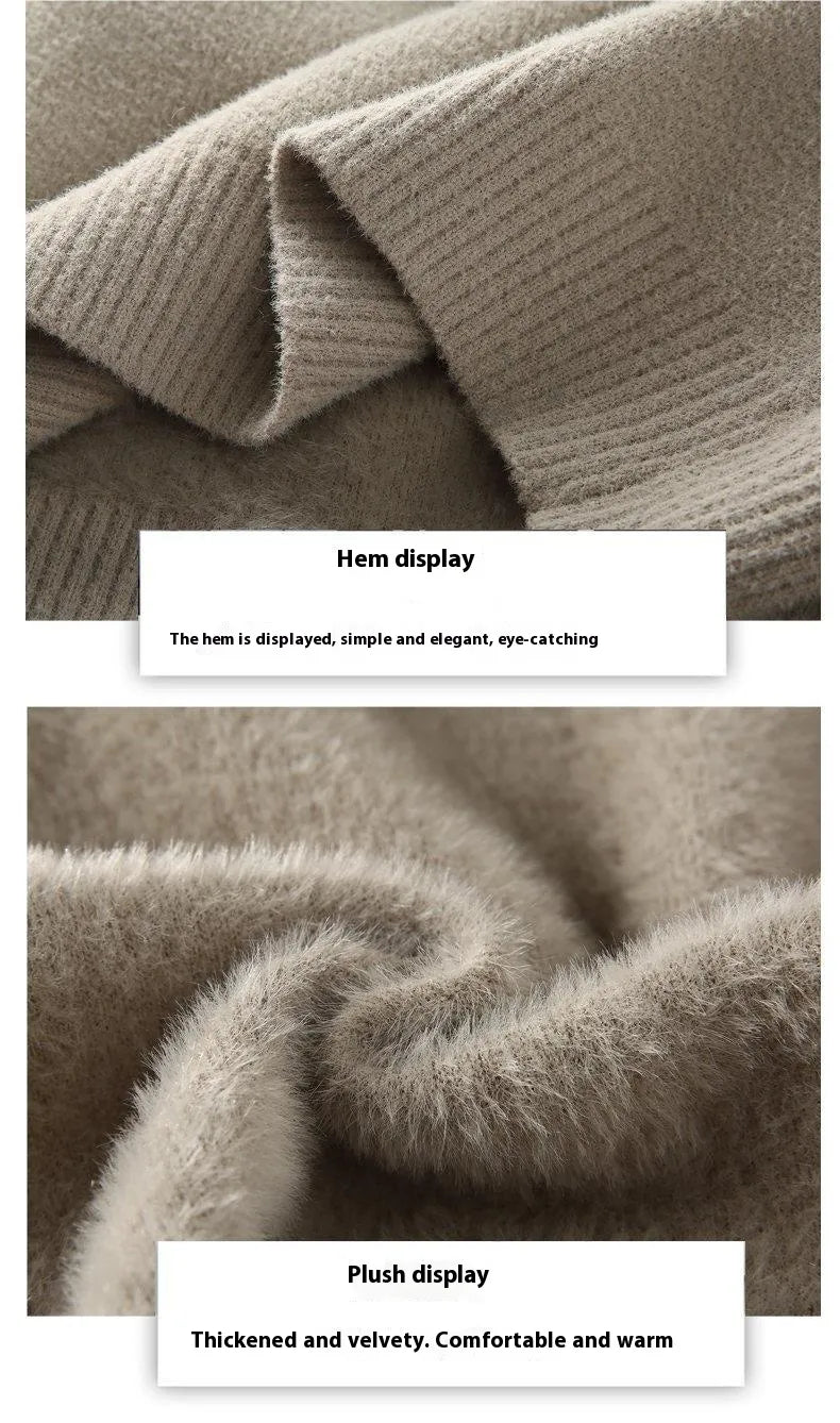 One-piece Velvet Sweater Men's Mock Neck Knitted Sweater Fashion Knitting Pullovers Men Autumn Winter Daily Casual Warm Pullover Sweaters Man
