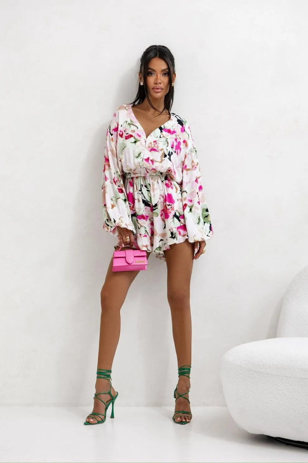 Printed V-neck Long Sleeve Jumpsuit