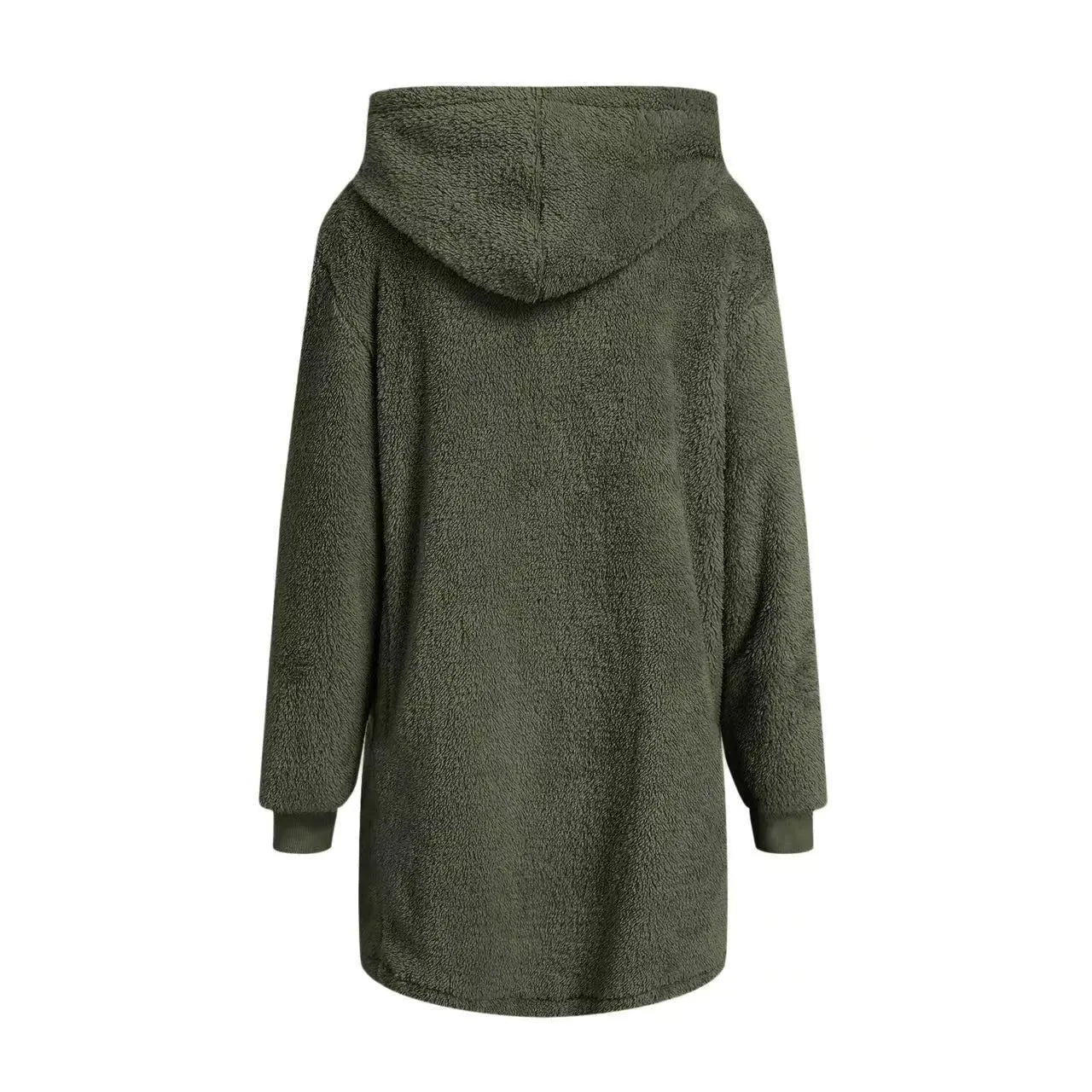 Loose Plush Women's Long Sleeve Hooded Zip Cardigan Coat