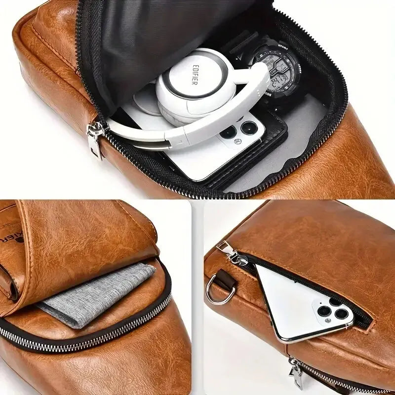Premium PU Leather Vintage Chest Bag – Spacious Waterproof Crossbody with Multi-Compartment Design for Men-FREE USA SHIPPING