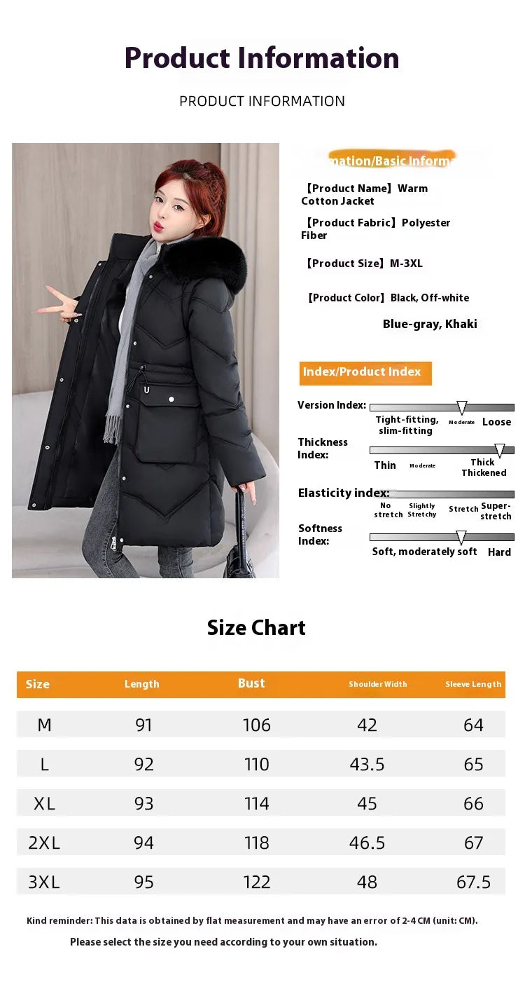 Women's Mid-length Big Fur Collar Hooded Cotton Vest Cotton-padded Jacket