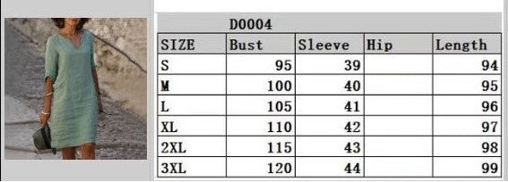 European And American Cotton And Linen Trend Printed V-neck Dress