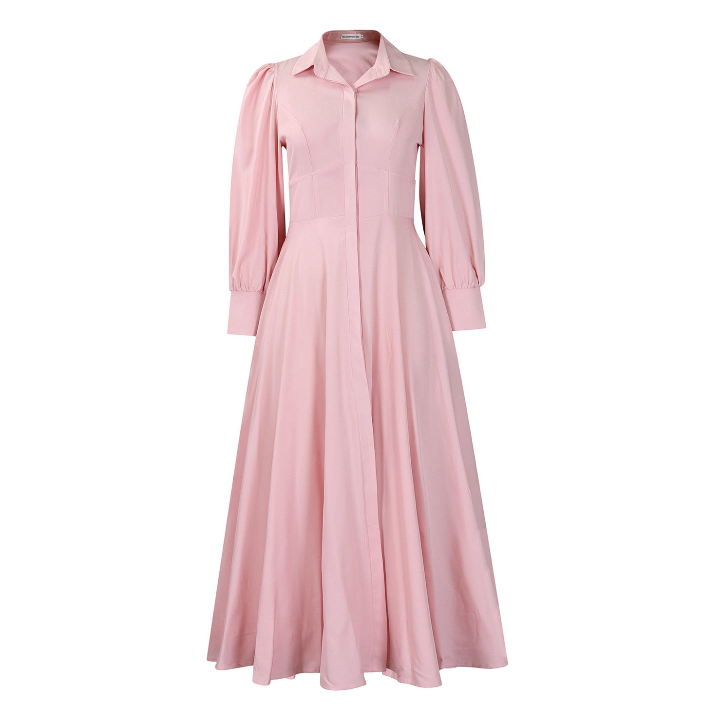 Women's Elegant Long Sleeve Big Hem Shirt Solid Color Dress
