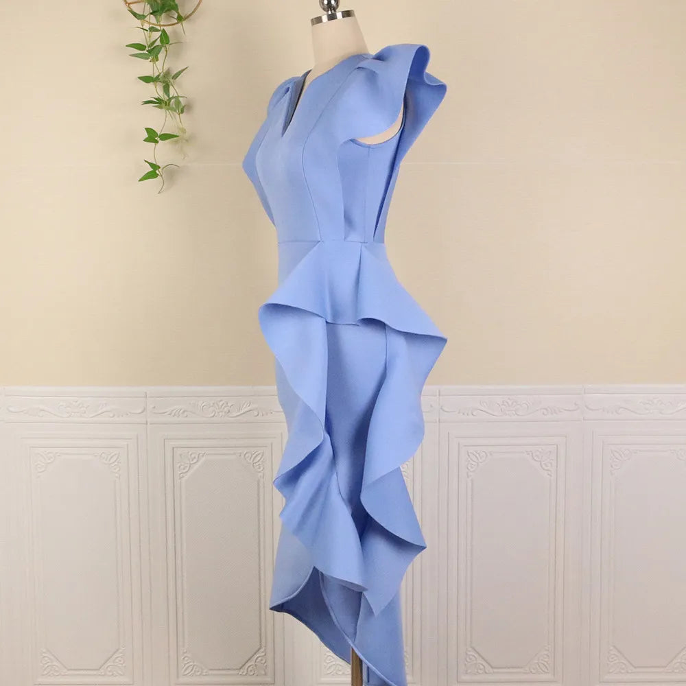 High Waist Irregular Elegant V-neck Flounce Dress